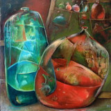 "Собутылки", х.м., 100*100см., 1996г.,"Boon companions", oil on canvas,100*100сm,1996